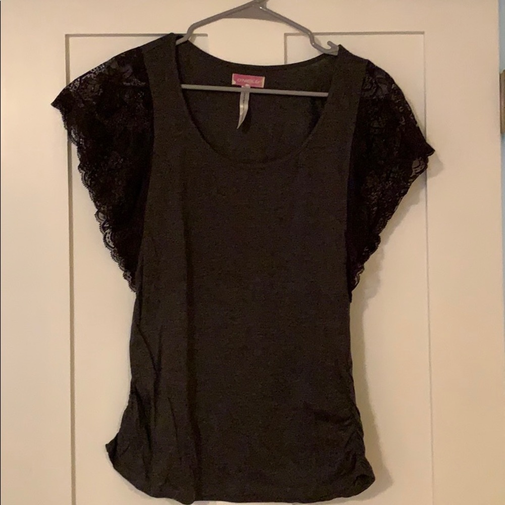 Gray tank with lace shoulders